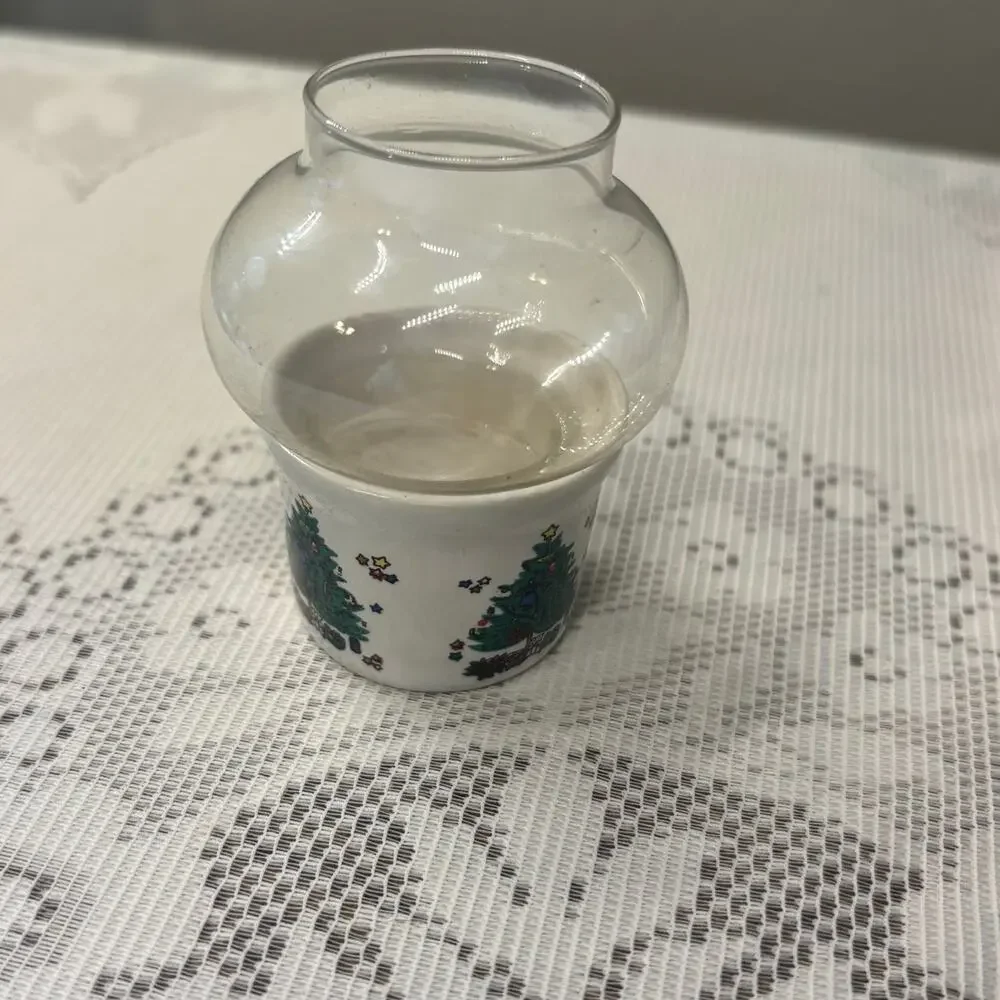 Vintage Christmas Mini Hurricane Lamp Original Box Taiwan Tree Scene Collectible